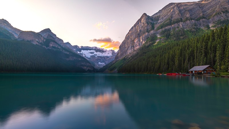 landscape, lake, sky, water, mountains, trees