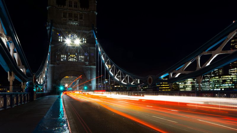 night city, bridge, long exposure, city lights, london, 4k