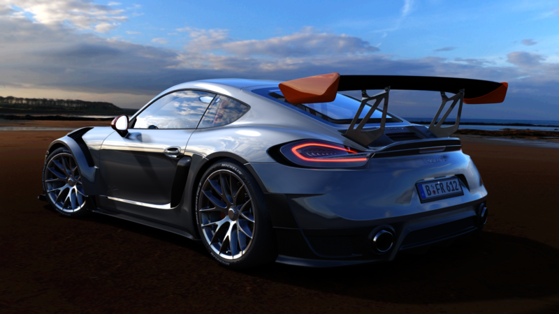 Porsche Cayman, Porsche 918 Cayman, German cars, chrome, reflection, reflects, Assetto Corsa, Porsche, vehicle, beach, clouds