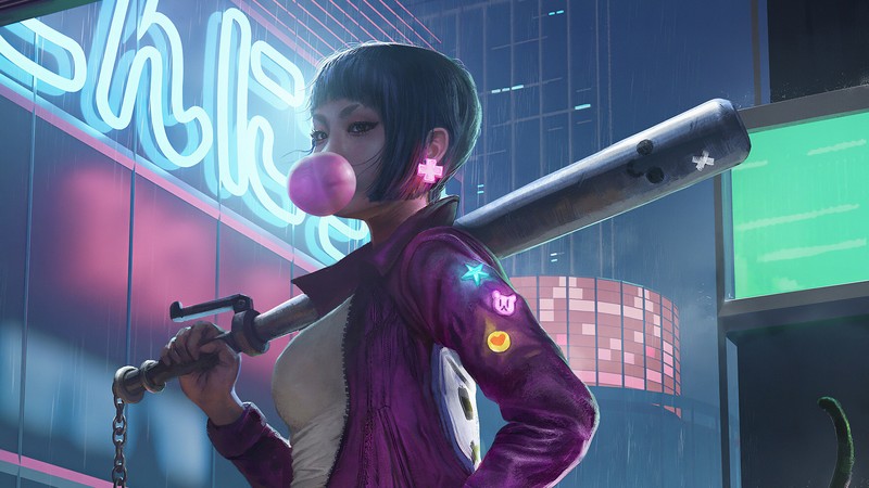 digital, digital art, Asian, women, neon, Brawl Stars, cyan