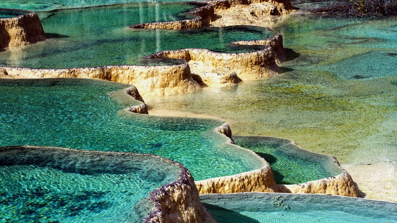 nature, landscape, water, water ripples, clear water, Huanglong National Park, Sichuan, China