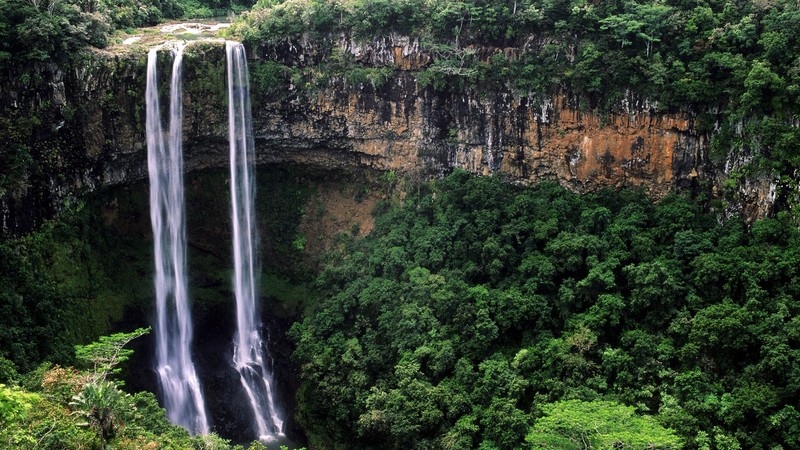 nature, landscape, far view, trees, forest, rocks, water, tropical forest, Monsoon, waterfall, Chamarel waterfalls, Mauritius