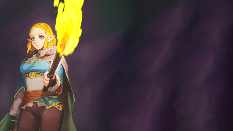 anime, anime girls, The Legend of Zelda, Zelda, Princess Zelda, Triforce, torches, video game art, short hair, The Legend of Zelda: Breath of the Wild, pointed ears, thighs