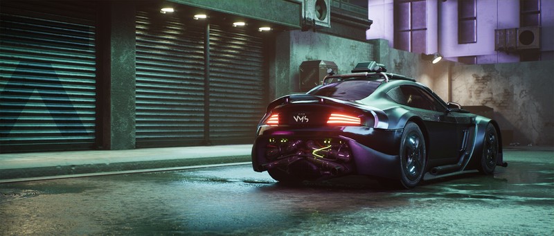 artwork, science fiction, digital, car, tail light, concept art, concept car, neon, Aston Martin, cybernetics, vehicle, futuristic