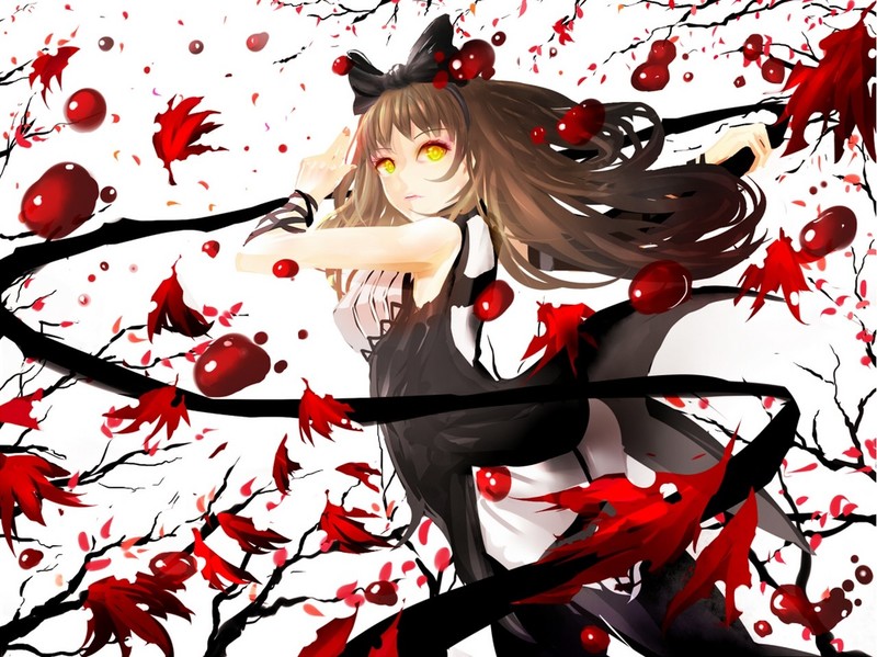 cat girl, Blake Belladonna, brunette, yellow eyes, blood, leaves, digital art, anime, anime girls, fan art