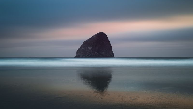 rock, sea, horizon, sky, water, 4k