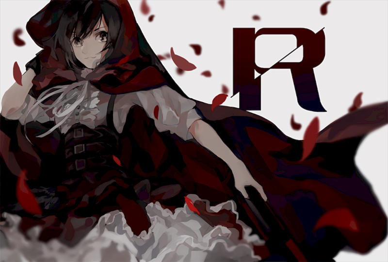 RWBY, anime, anime girls, digital art, artwork, fan art, Ruby Rose (character), petals, cape, black hair, Silver Eyes, skirt, short hair