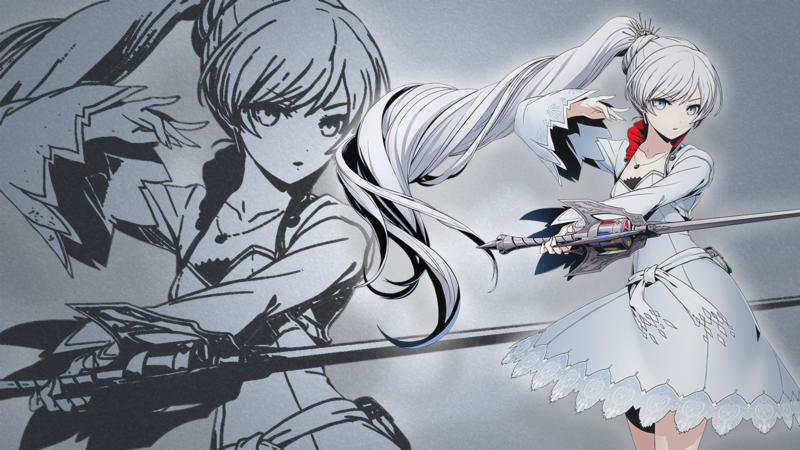 RWBY, anime, anime girls, digital art, artwork, fan art, Weiss Schnee, rapier, blue eyes, white hair, skirt, pigtails, Myrtenaster, long hair
