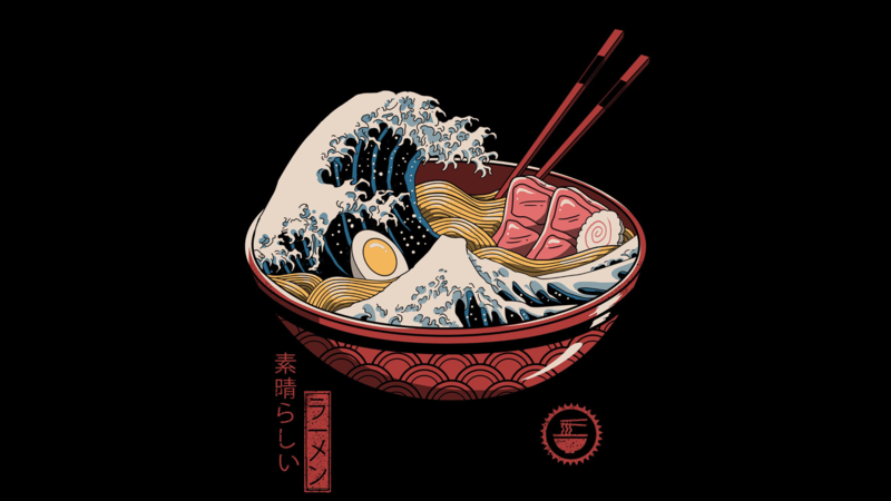 ramen, waves, chopstick, eggs, Japanese, food, The Great Wave off Kanagawa, Kanagawa