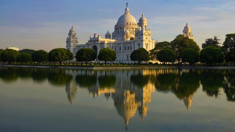 nature, landscape, architecture, lake, water, water ripples, trees, reflection, people, clouds, sky, India