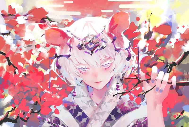 painting, white hair, colorful, anime girls, anime