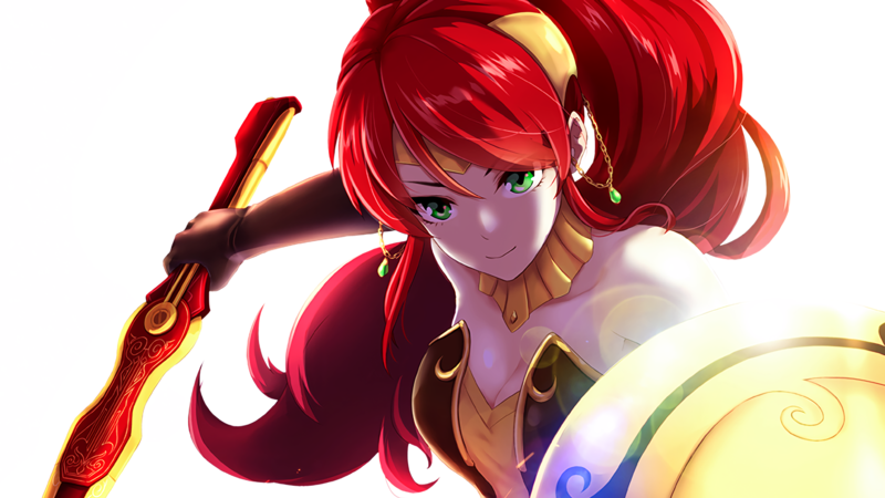 digital art, anime girls, fan art, RWBY, Pyrrha Nikos, Miló, redhead, green eyes, anime