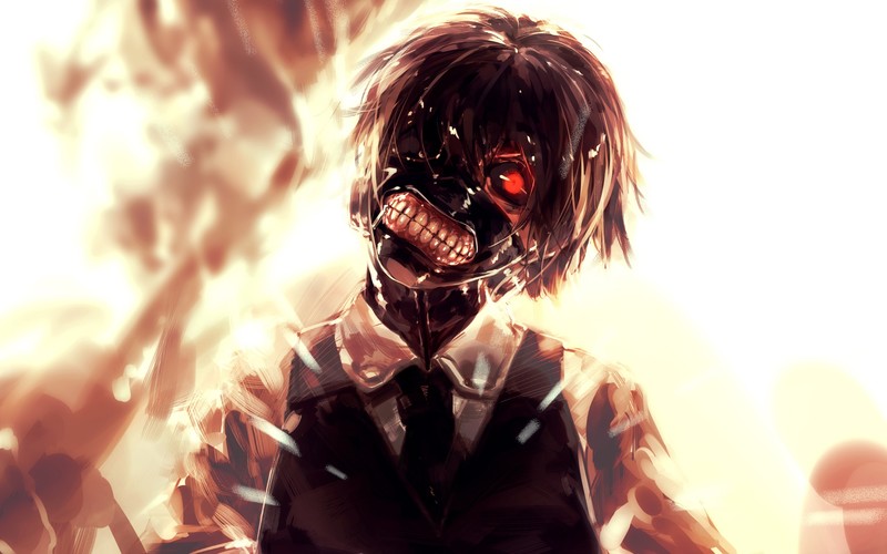 Tokyo Ghoul, Kaneki Ken, anime, mask, fan art, white hair