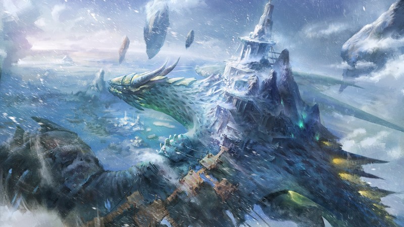 digital art, Fantasia, dragon, ice, fantasy art, fantasy city