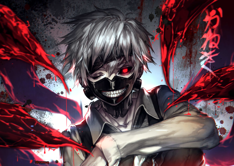 Tokyo Ghoul, Kaneki Ken, anime, mask, fan art, white hair