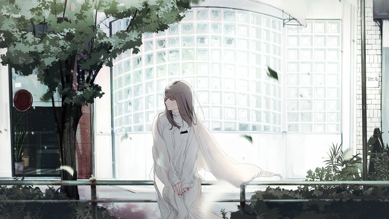 long hair, trees, manga