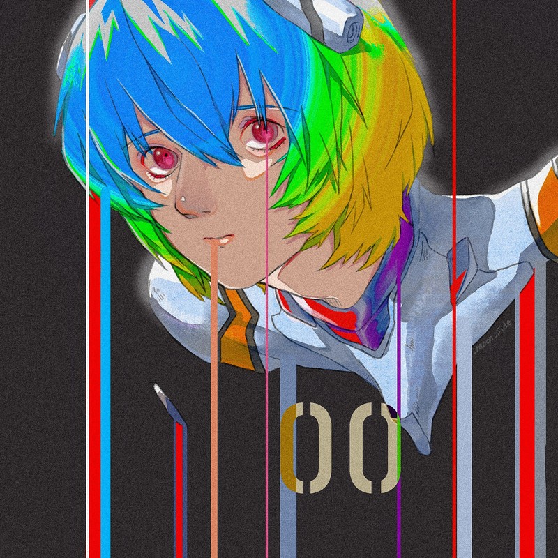 Ayanami Rei, Neon Genesis Evangelion, anime, colorful, illustration, Moon Side, red eyes, artwork