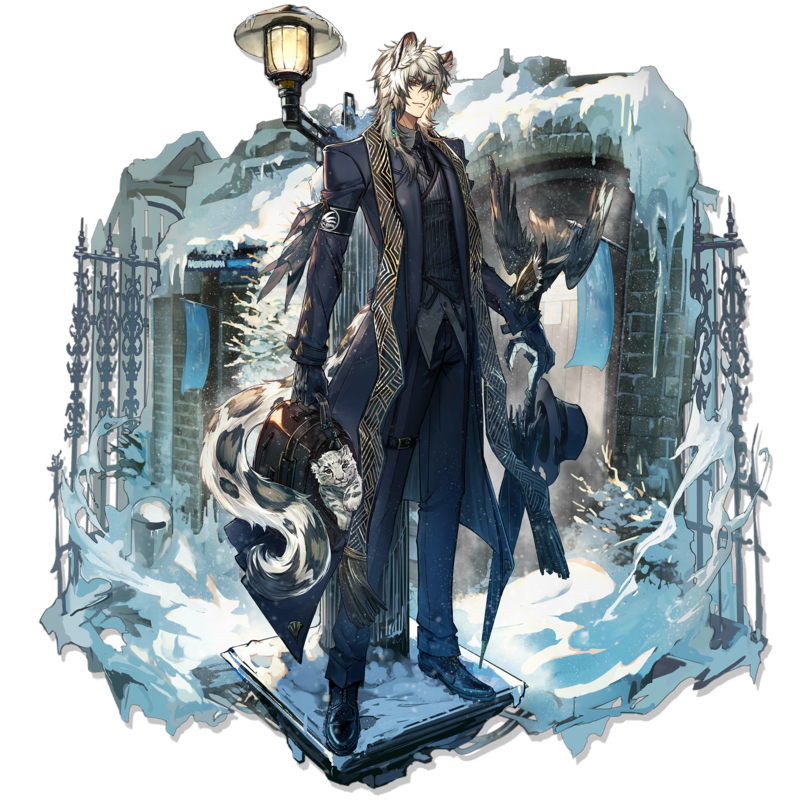 Arknights, Silverash (Arknights), snow, coats, umbrella, suitcase, necktie, snow leopard, snow leopards, fence
