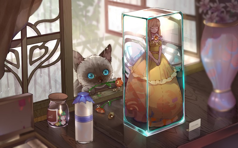 antiques, cats, flowers, rain