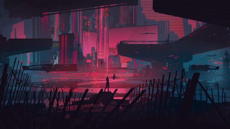 digital art, landscape, Retro style, neon, futuristic city