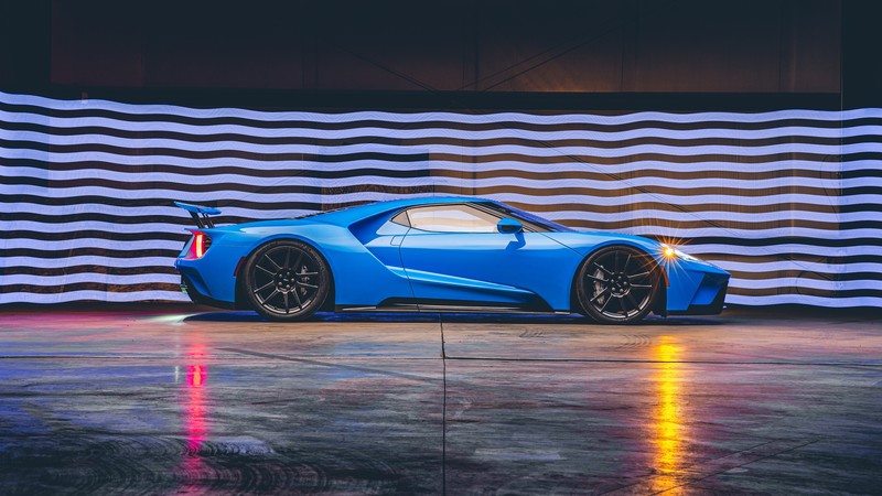 Ford, Ford GT 2017, Ford GT, Ford GT Riviera Blue, blue, supercars, side view