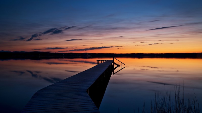 sunset, pier, horizon, water, reflection, sky, Germany, Bavaria, Munich, night, lake