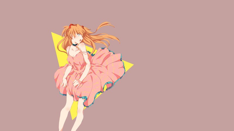 Asuka Langley Soryu, Neon Genesis Evangelion, redhead, pink dress, simple background, choker