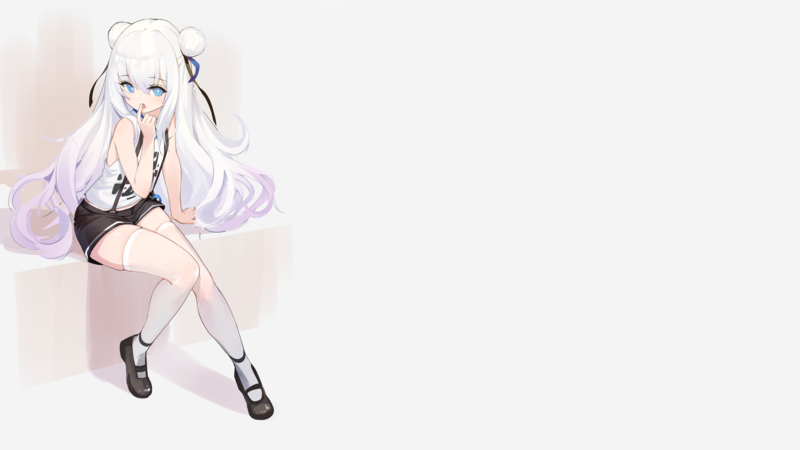 anime, anime girls, simple background, Azur Lane, white hair, sitting, stockings, thighs, zettai ryouiki, schoolgirl, thigh-highs, short shorts