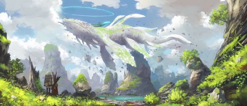anime, fish, fantasy art, landscape, anime girls