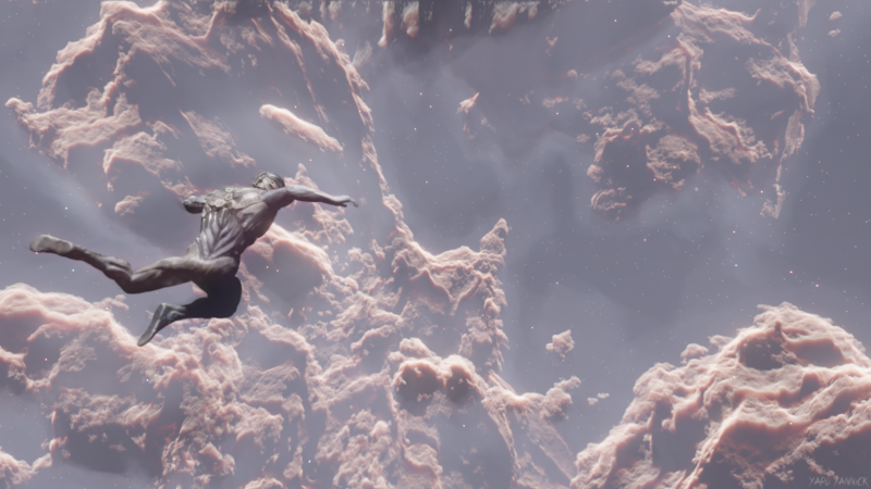 space, nebula, falling, landscape, digital art, peace
