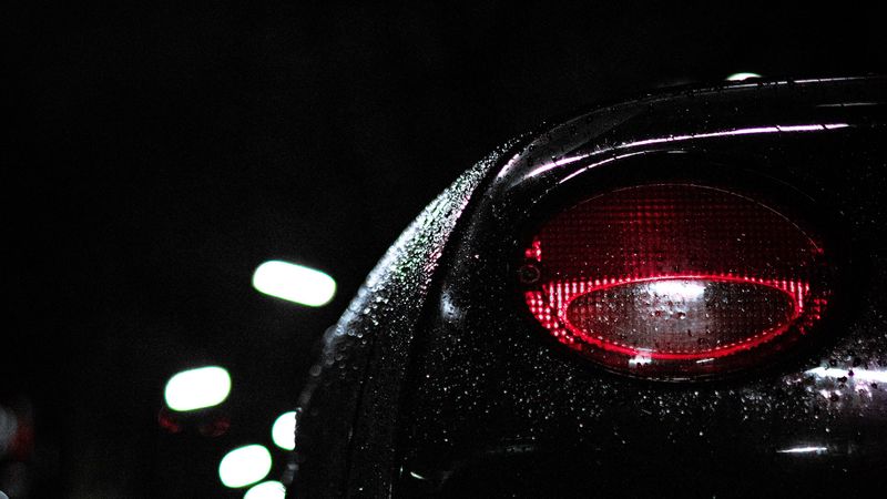 car, headlight, drops, moisture, night, dark, 4k