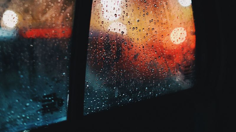 window, rain, drops, car, glass, glare, 4k