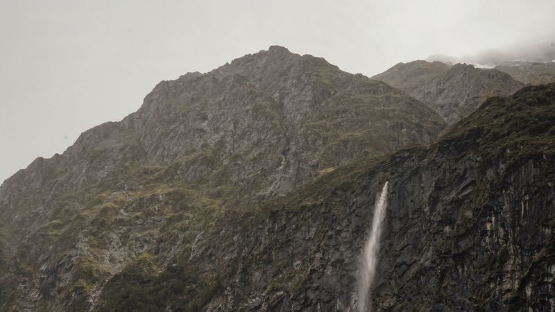 waterfall, cliff, fog, new zealand, 4k