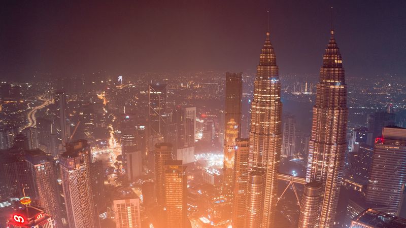 night city, aerial view, city lights, skyscrapers, architecture, kuala lumpur, malaysia, 4k