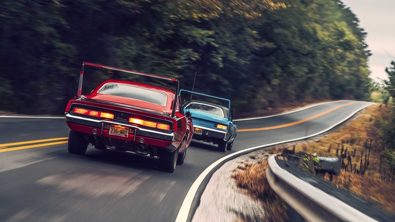 Dodge Charger Daytona, Plymouth Superbird, road, taillights, muscle cars, Nascar, classic car