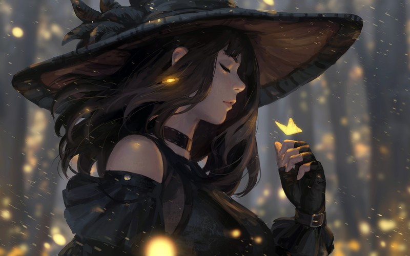 magician, women, hat, butterfly, digital art, artwork, painting, fantasy art, fantasy girl, GUWEIZ