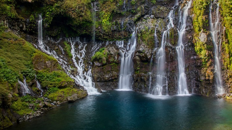 nature, landscape, water, rocks, plants, waterfall, rainforest, Cascade de Grand Galet, France, long exposure