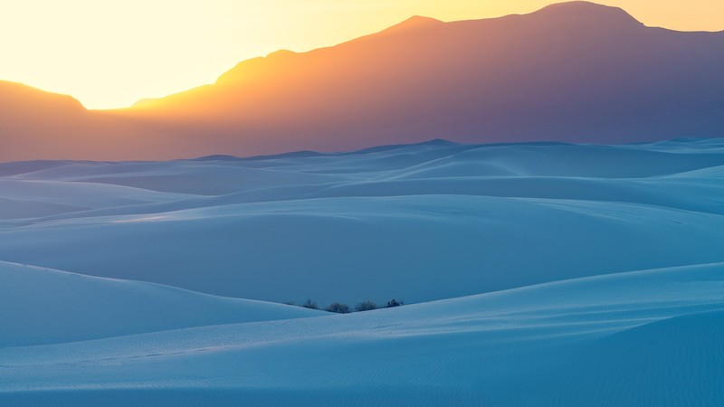 nature, landscape, desert, sand, dunes, plants, sunset, sun rays, mountains, New Mexico, USA, sky, far view