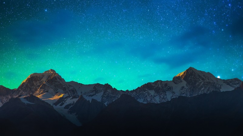 nature, landscape, mountains, stars, night, sky, snowy mountain, clouds, far view, New Zealand