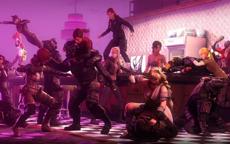 bar, digital art, fighting, Lara Croft, Jane Shepard, Ellie, Triss Merigold, Catwoman, Commander Shepard, Elizabeth (BioShock), Elizabeth, Chloe Frazer, video game characters, video game girls, Kasumi, Tomb Raider, Dead or Alive, Claire Farron, Final Fantasy XIII, Sophitia Alexandra, soul calibur, Ada Wong, Resident Evil 6, Samus Aran, The Last of Us, The Witcher