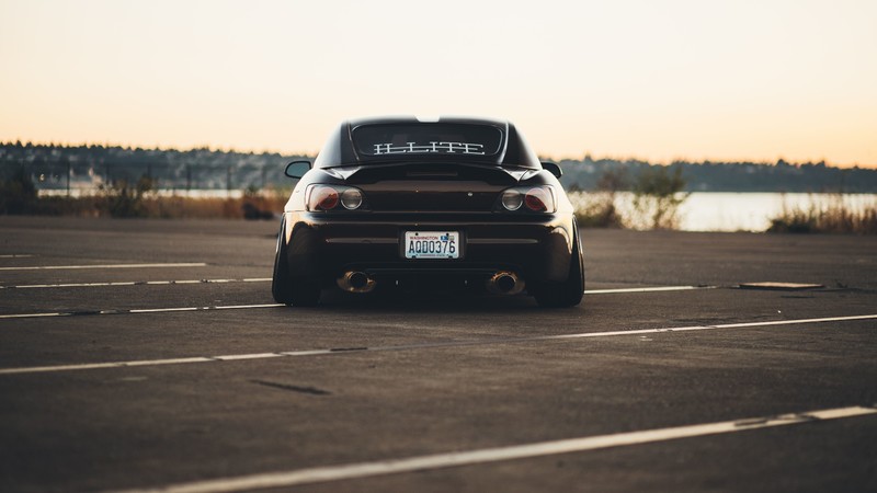Honda S2000, black, car, rear view, road