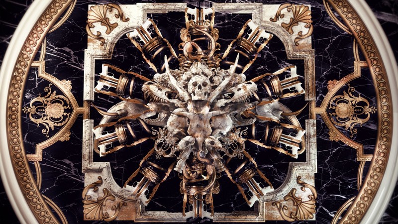 billelis, dark, religion, death, skull, gold