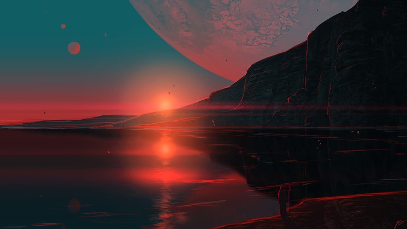 JoeyJazz, coast, space art, nature, red light