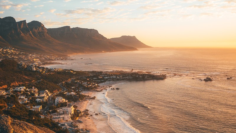 photography, sand, water, building, sunset, mountains, Cape Town, South Africa