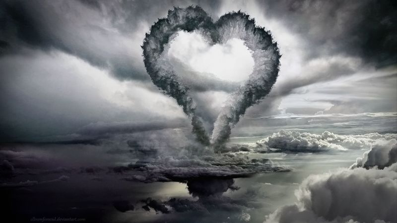 clouds, heart, form, 4k