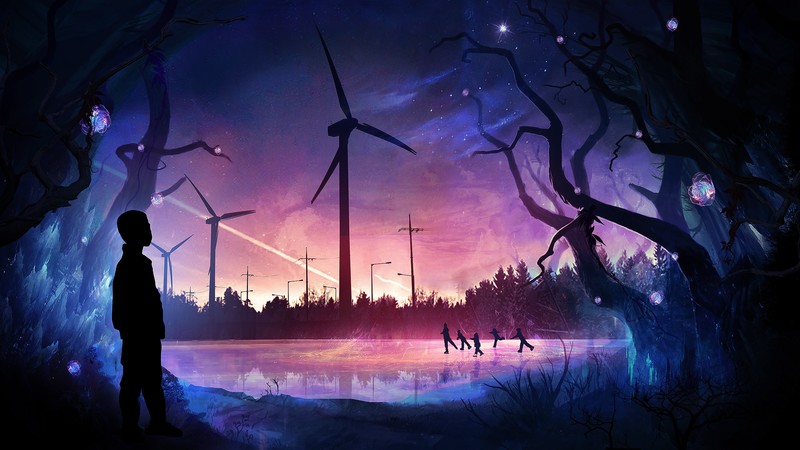family, windmill, artwork, digital, drawing, painting, Photoshop, t1na