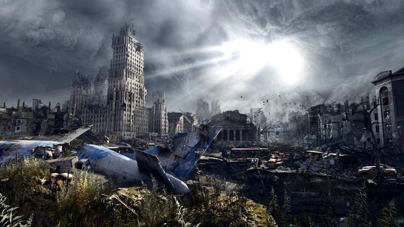 video games, digital art, in-game, destruction, planes, clouds, landscape, post apocalypse