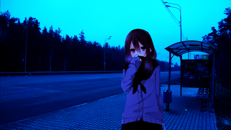 anime, anime_irl, anime girls, bus stop, cold, empty, Russia