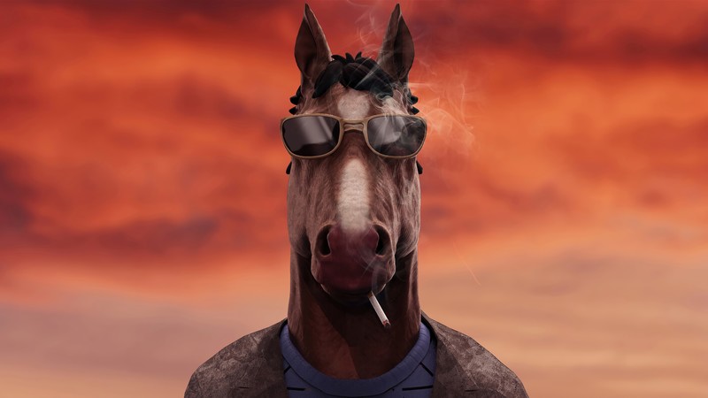 digital art, artwork, Netflix TV Series, Bojack Horseman, character design, 3D, horse, smoke, smoking, TV, tv series, concept art, illustration, frontal view