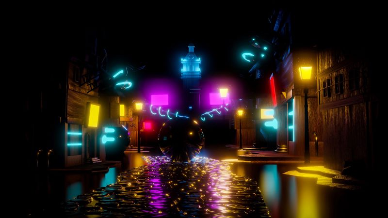 ball, neon, space, shine, multicolored, 4k